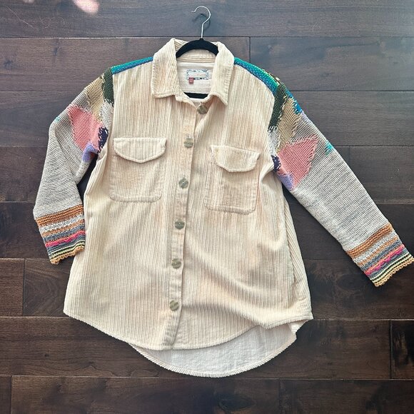 Anthropologie PILCRO Corduroy & Patchwork Sweater Shacket Jacket Size Medium - Picture 2 of 12